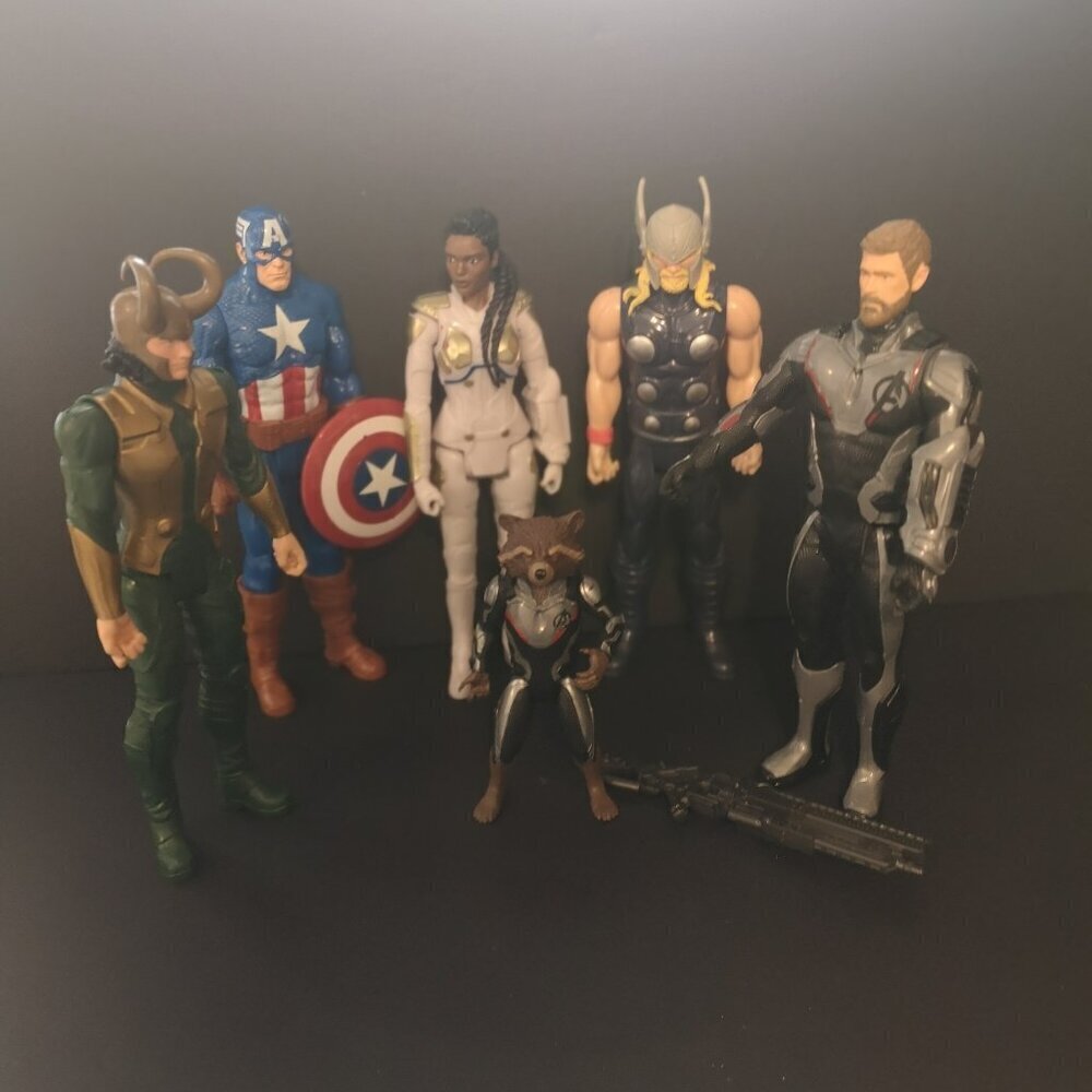 Marvel Action Figures - Loki, Thor, Endgame Thor, Captain America, & Rocket